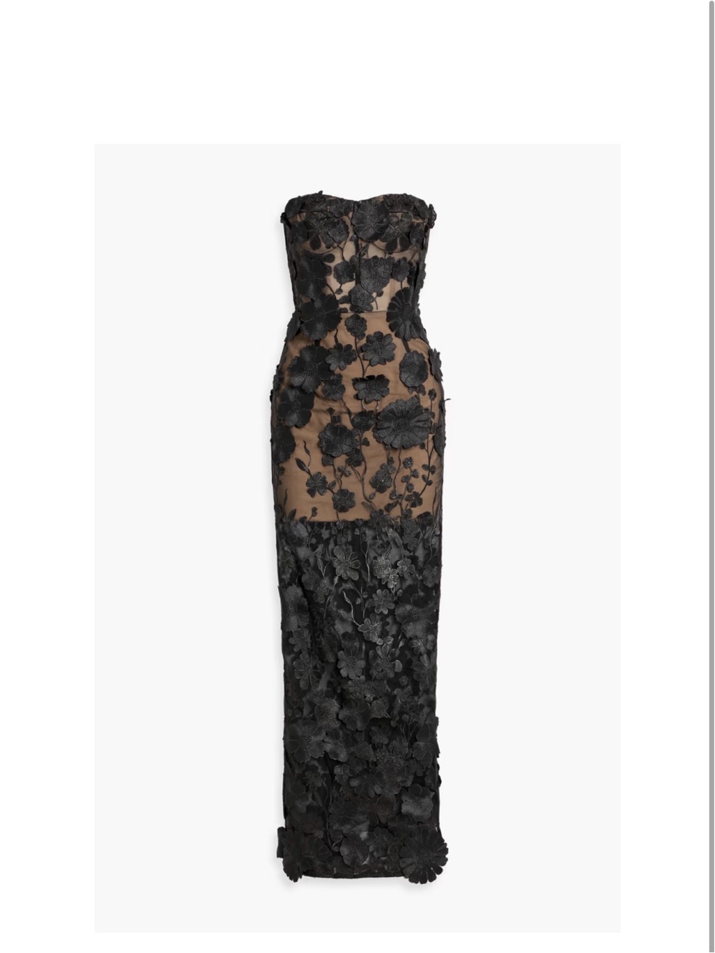 Bronx And Banco Black And Nude Strapless Floral Appliqu Gown